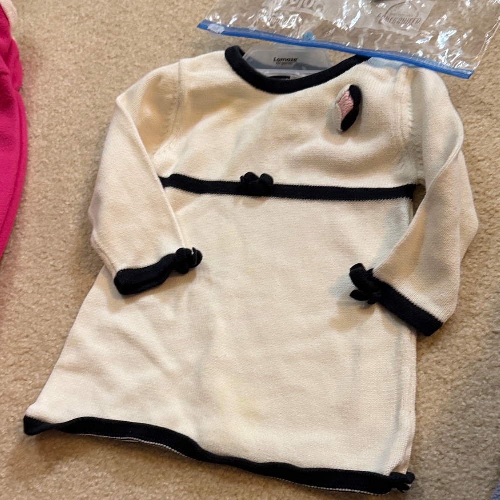 Cream and Black Kids Dress, matching hat and stockings